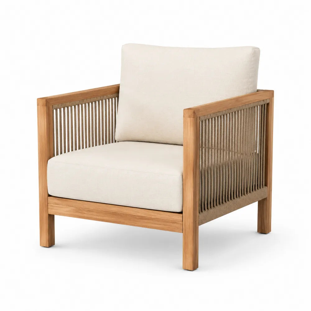 Poltrona esterna in legno di teak e poliestere beige