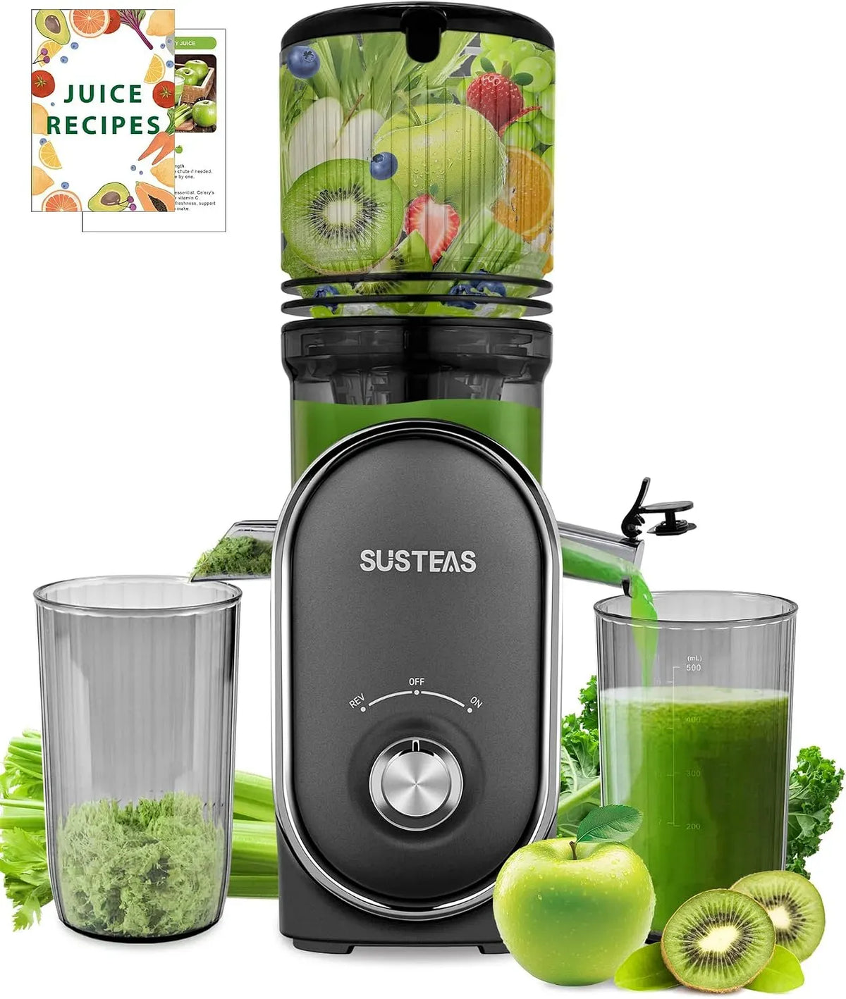 estrattore di succo e spremiagrumi, 13,5 cm, 300 W, 1417,5 ml, per frutta e verdura intera, SUSTEAS
