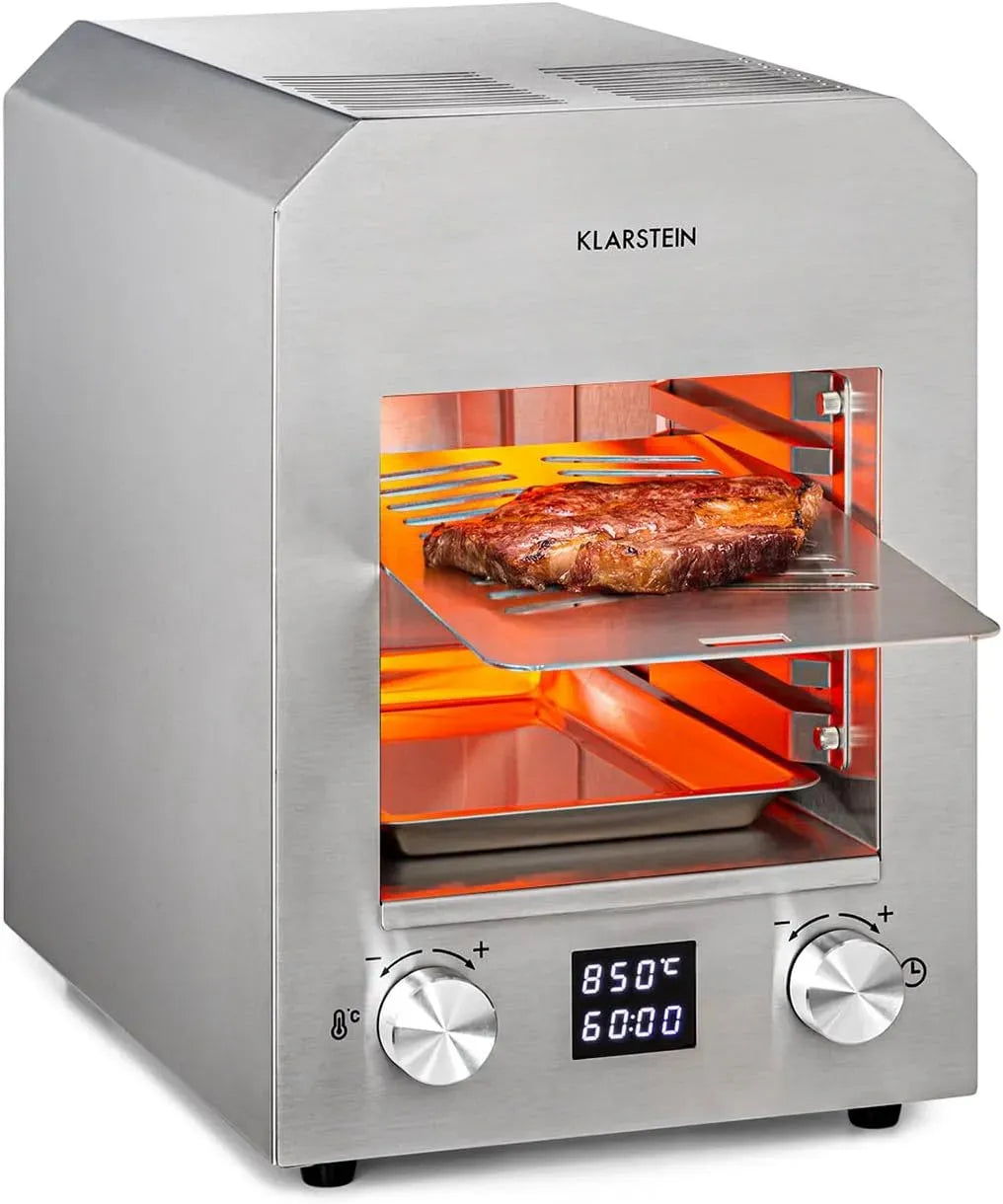 Klarstein Grill, 18,5 x 30 cm, 200 a 850 °C, 2.200 W, timer, 2 zone di temperatura, argento