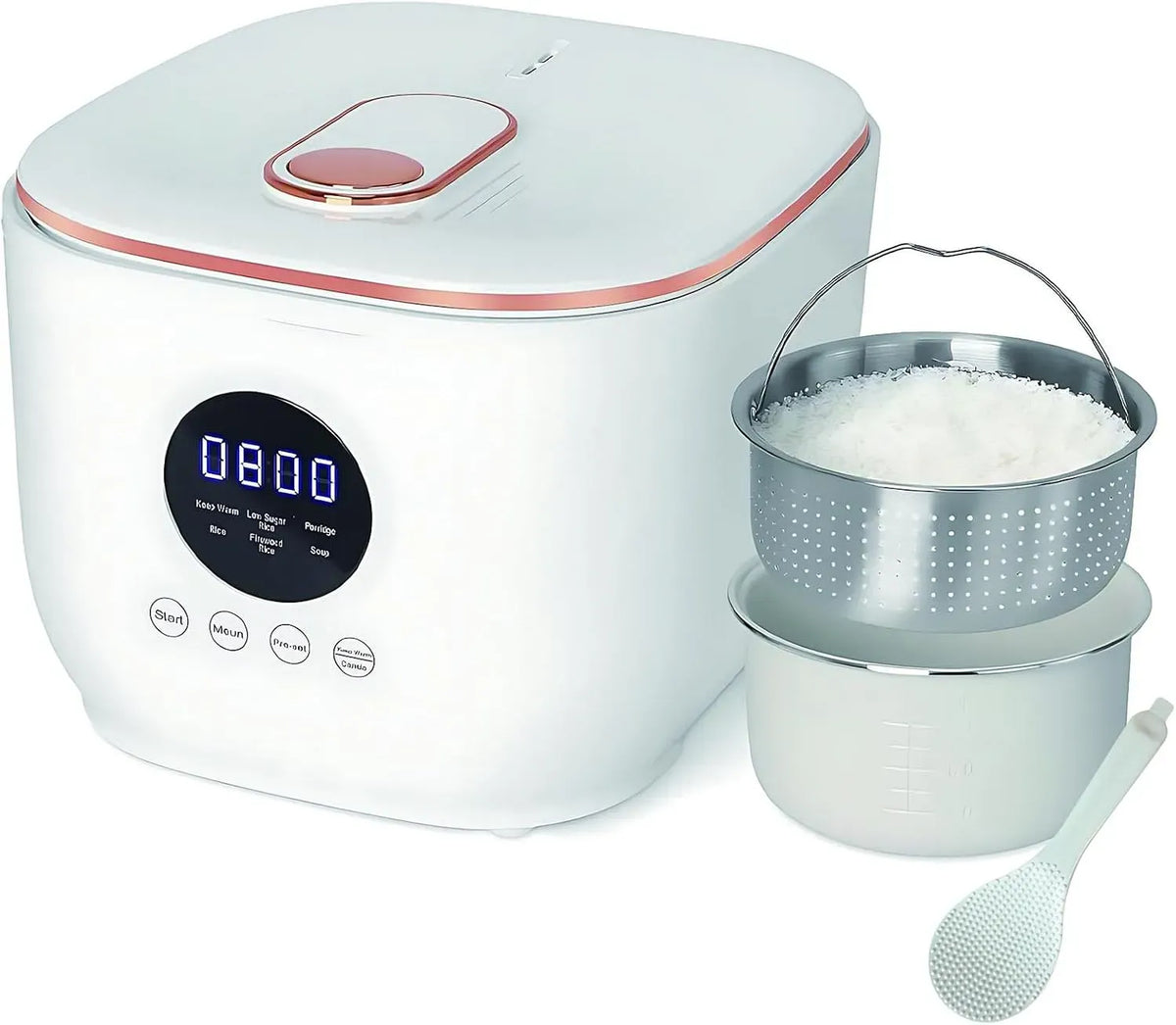 Pentola e padella 24H, 3 L, rivestimento antiaderente, timer, Cuociriso Sano Per Dieta Keto Con Timer Ritardato, Cuociriso Low-Sugar 3L