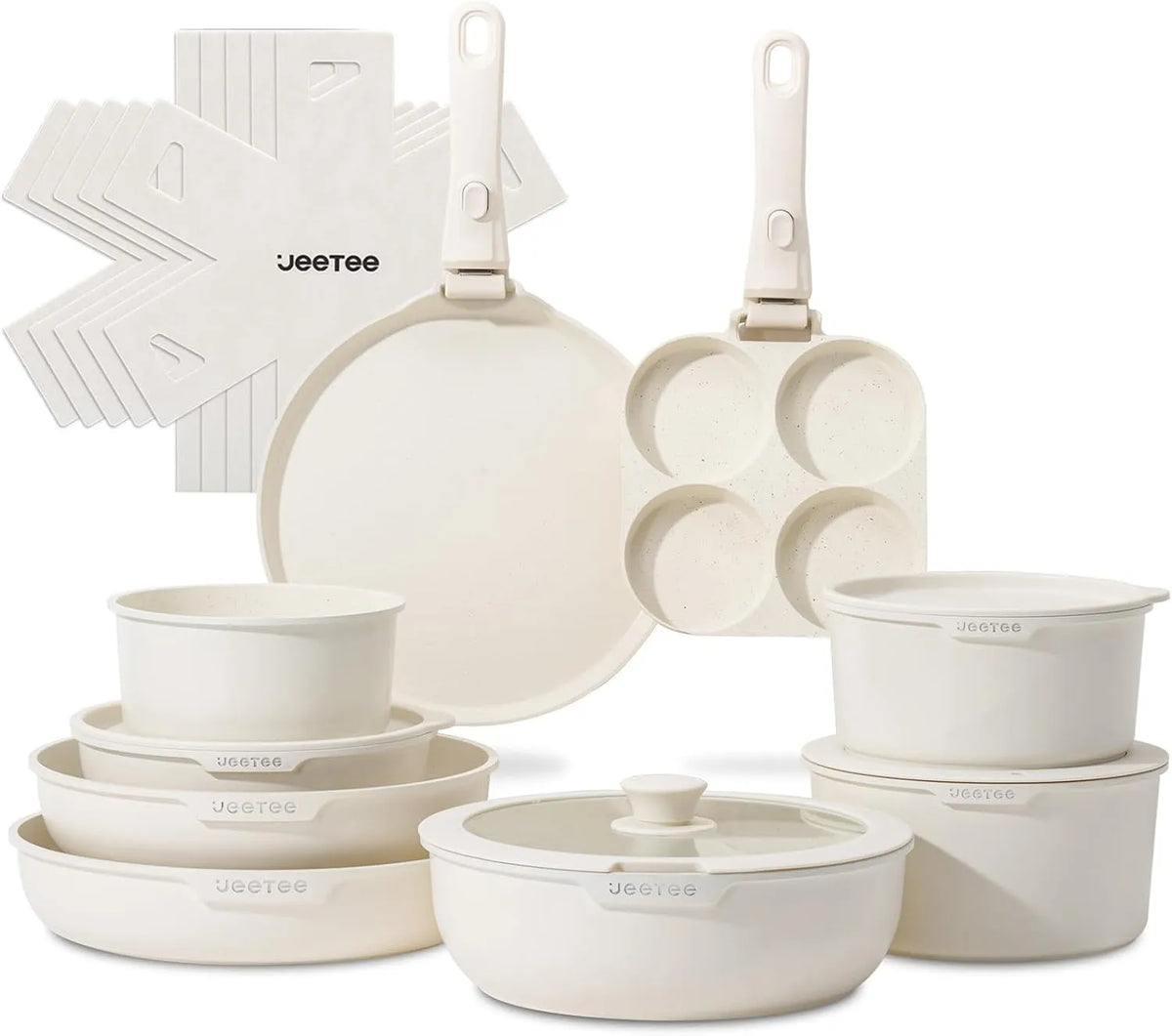 Forno elettrico, JEETEE, Set Pentole Induzione 20 Pezzi, Set Padelle Antiaderenti con Manico Removibile