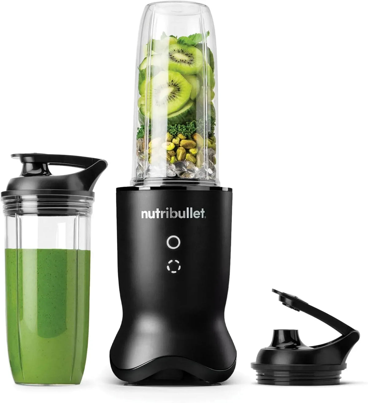 Frullatore, 1200 W, Nutribullet NB1206MB, acciaio inox, grigio, Bicchieri da 900ml e 700ml, Lame in Acciaio Inossidabile, 2 Coperchi To-Go