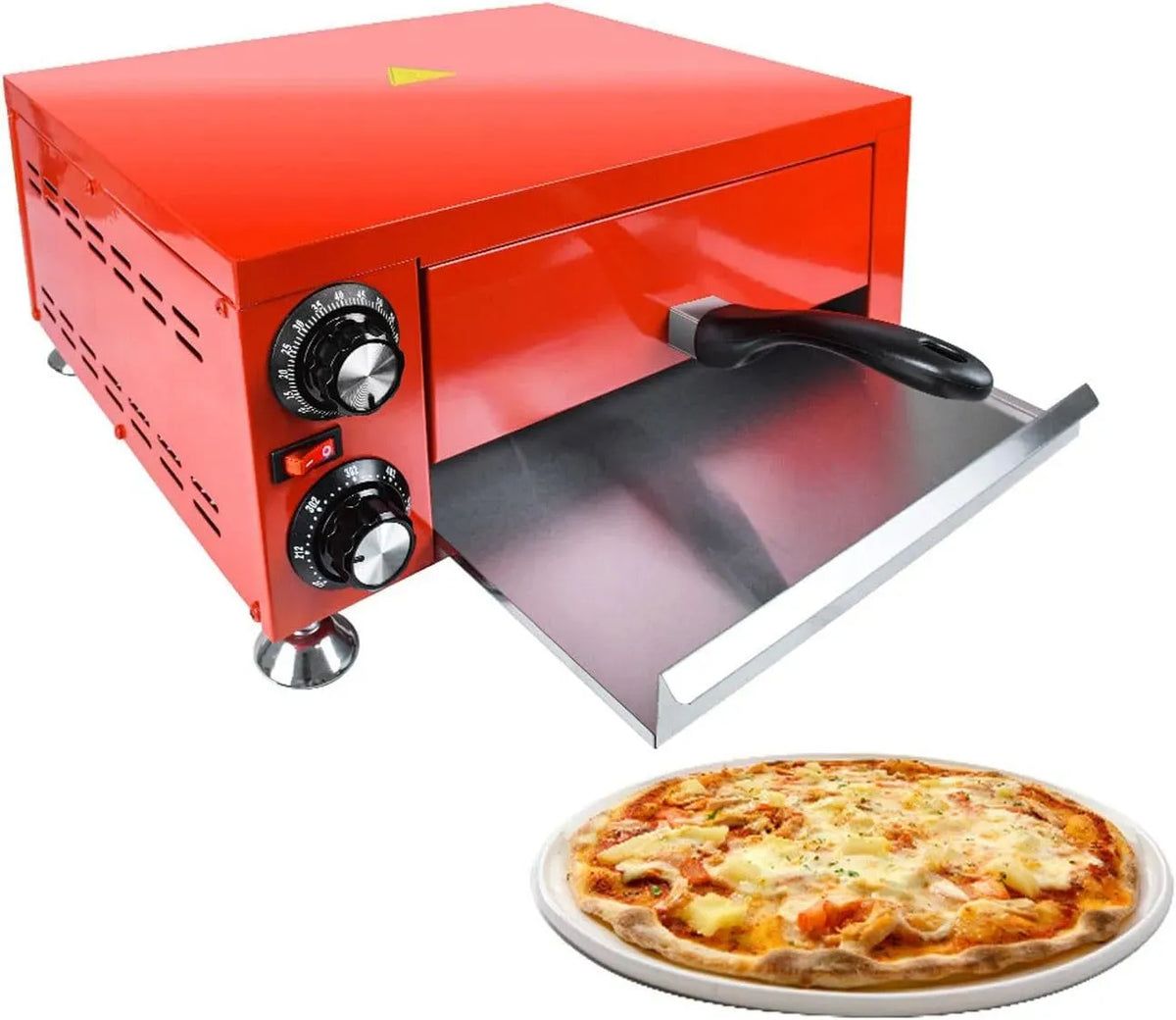 Forno elettrico per pizza, 12 pollici, 1100 W, 0 a 300 °C, timer, professionale, acciaio inox