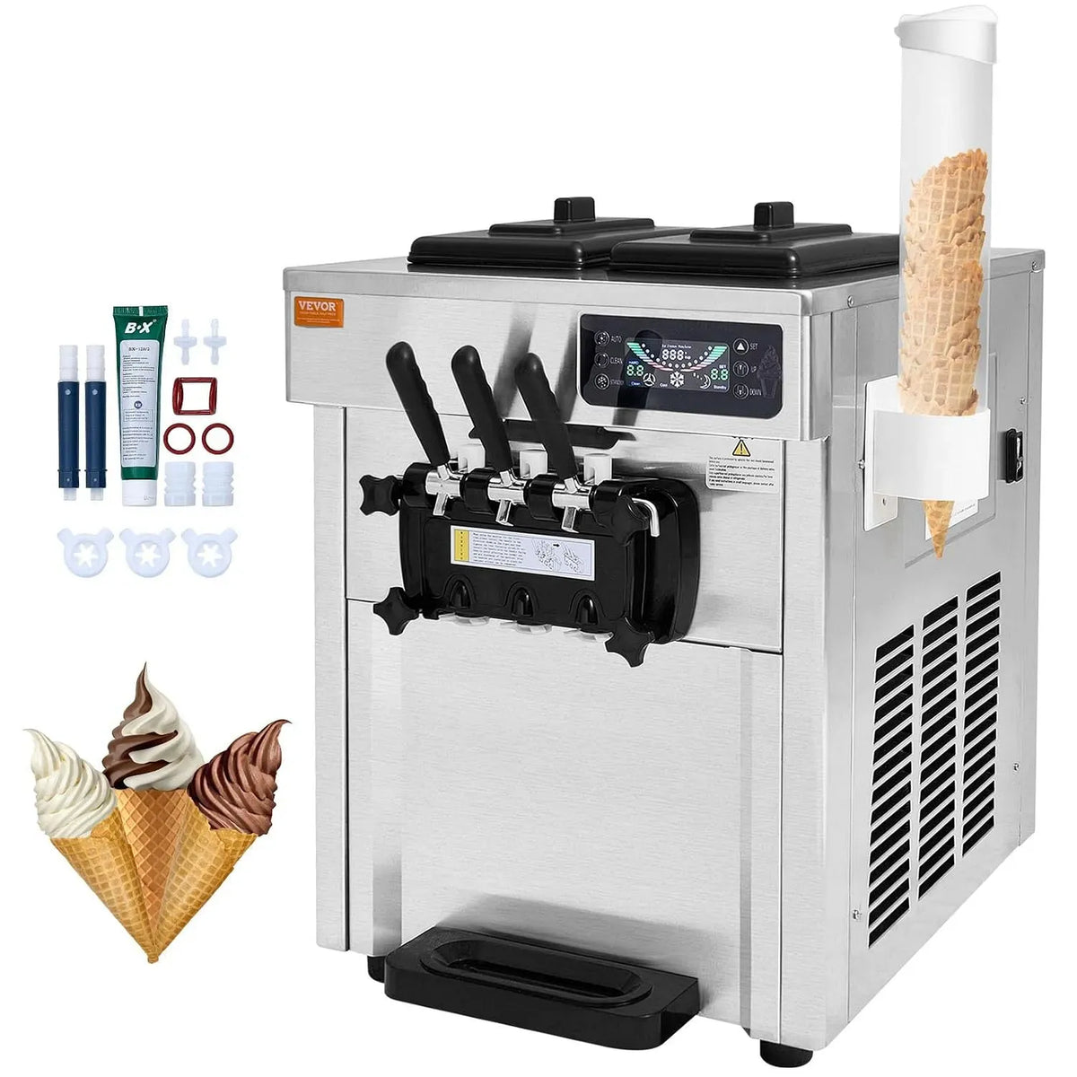 VEVOR Macchina per Gelato, macchina da caffè elettrica, 5 L, 28 L/h, display LCD, professionale, ristoranti