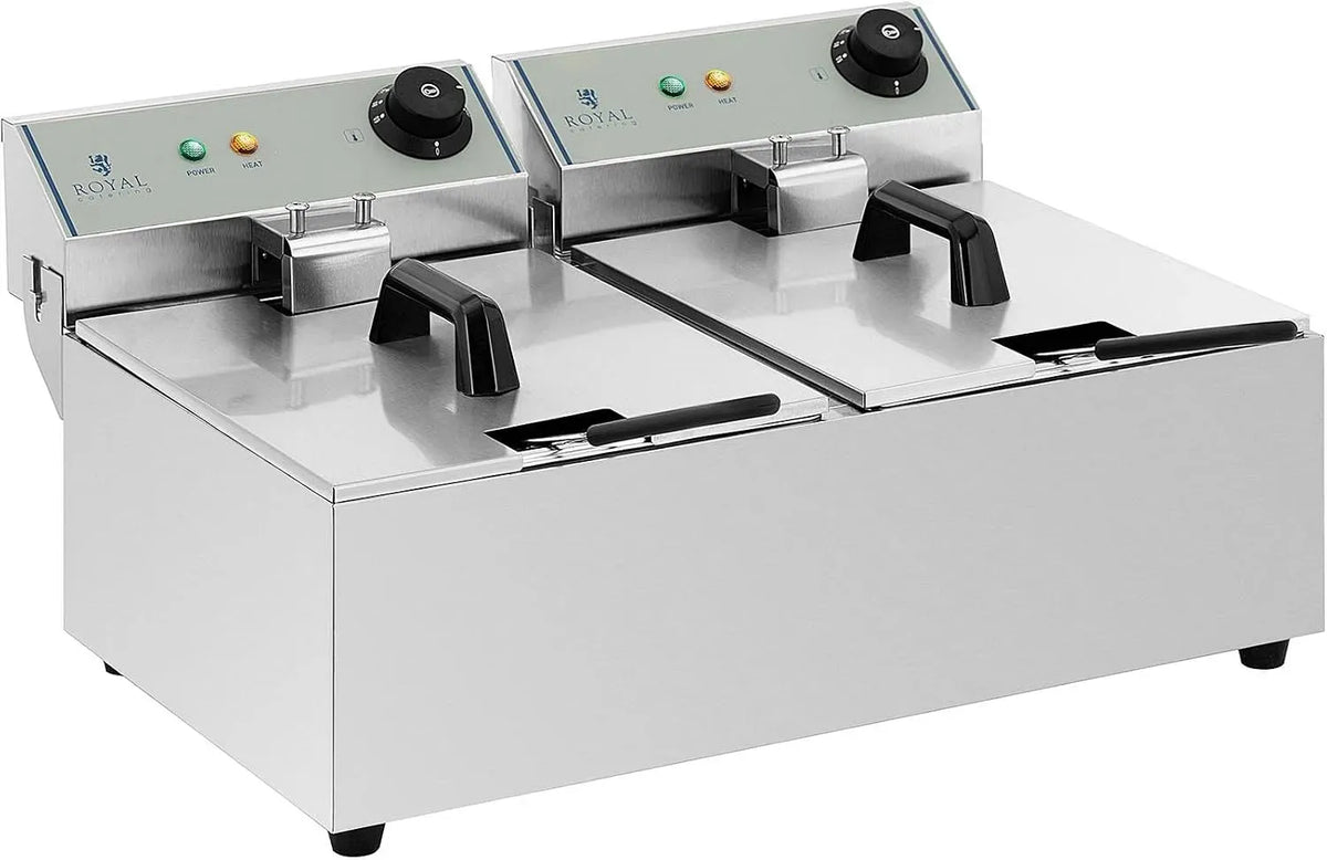 RCEF-10DY-ECO Acciaio inox, 2 x 10 L, per Royal Catering Friggitrice Professionale Friggitrice Elettrica Doppia, 2 x 2800 Watt, 230 V