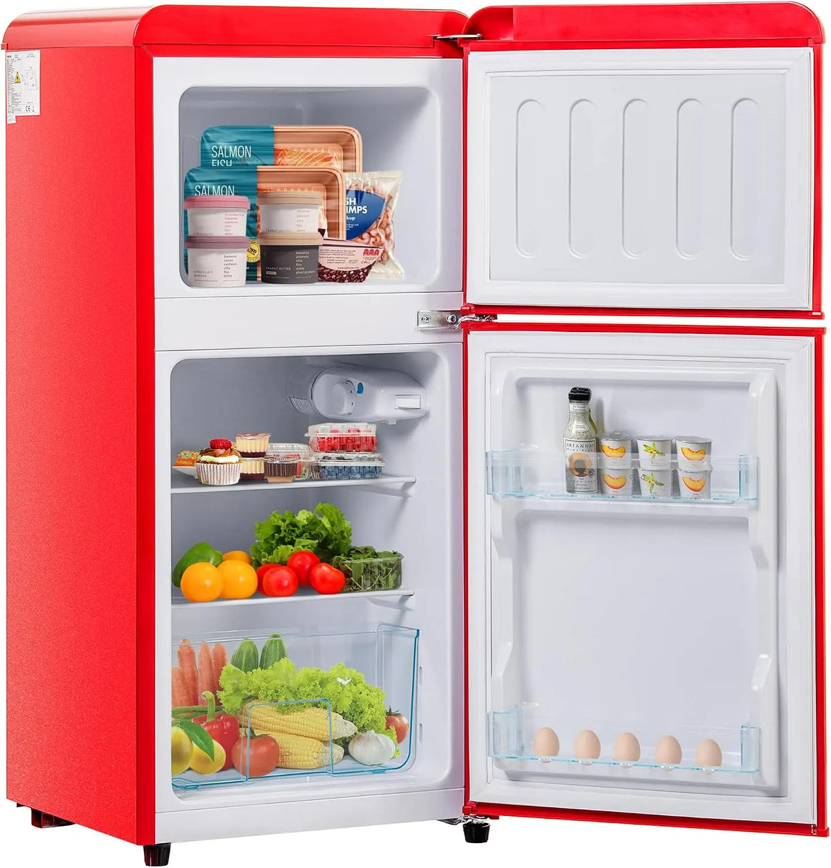 Frigorifero combinato, 60 L, 88,8x45,5 cm, frigo con congelatore, rosso, Mini Frigo Bar con LED luce e Ripiani Rimovibili, 102 kWh/anno, 22+38