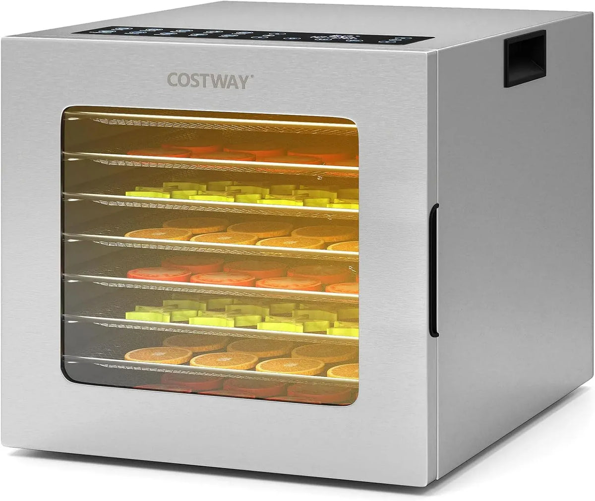 Asciugatrice, 850 W, 35 a 75 °C, COSTWAY, timer, acciaio inox, 850W Disidratatore Alimentare on Timer 48 Ore, Controllo Temperatura 35℃-75℃