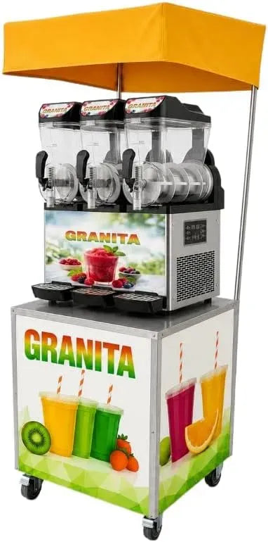 Macchina per Granita, carrello, 1000 W, -2 a 3 °C, professionale, 2 zone di temperatura, per Granita professionale 3x12L con carrello