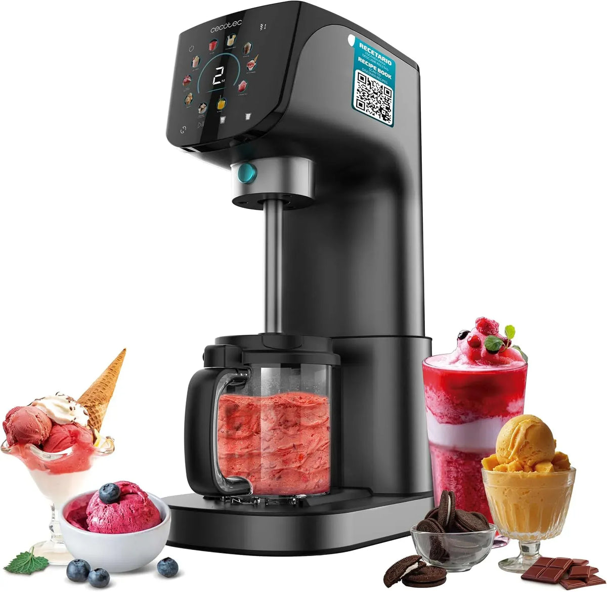 Cecotec 500W. Macchina per Gelato, macchina per gelato e sorbetto, 2.1 L, 500 W, 11 programmi, touch