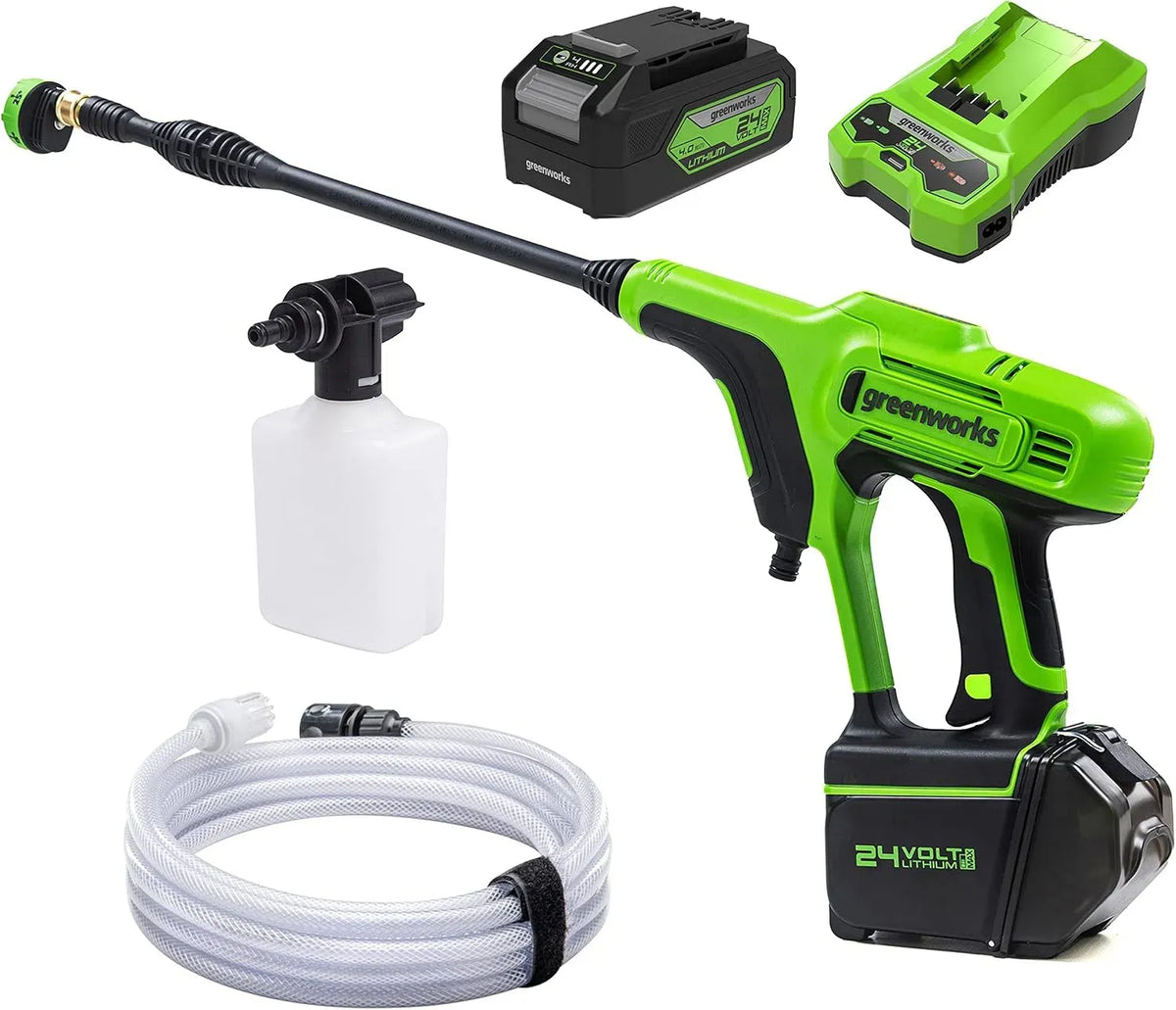 Idropulitrice G24PWK4 4Ah, 300 W, 24 V, pressione 24 bar, Li-Ion 24V, 5 ugelli spray, portata 180 l/h, tubo di 6 m