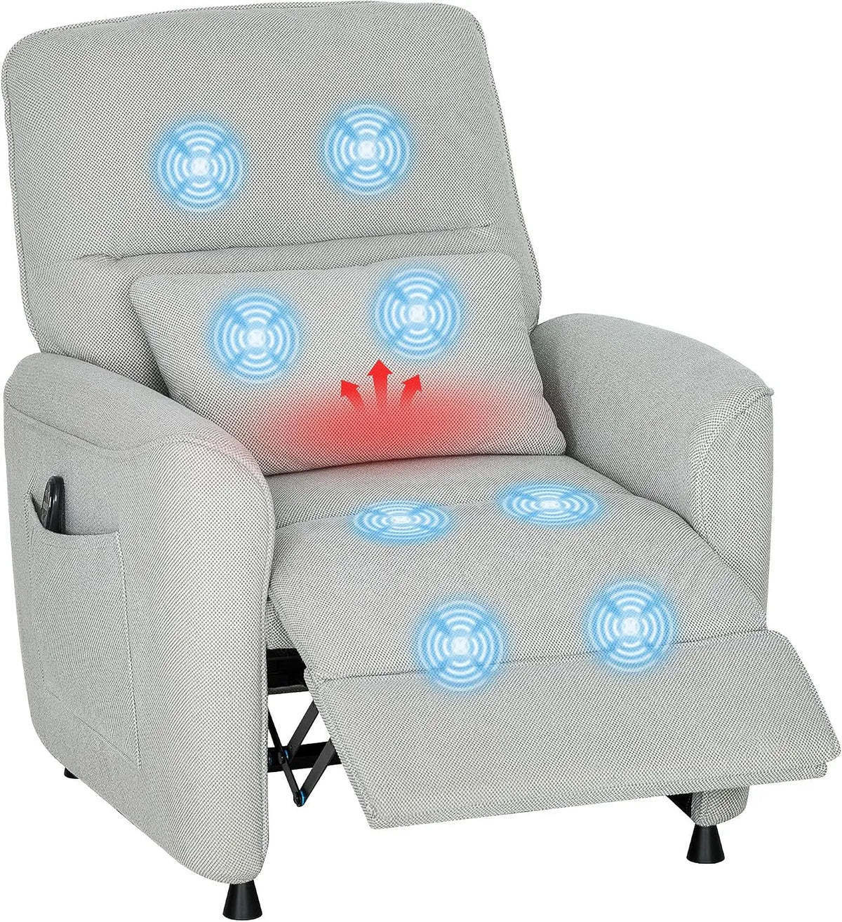 Poltrona relax con massaggio, HOMCOM, grigio, Poltrona Relax Elettrica Massaggiante Reclinabile 150° Grigio Chiaro