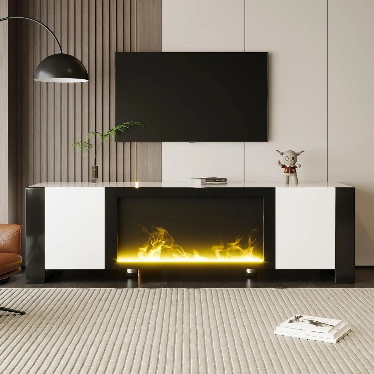 Mobile TV, caminetto elettrico, funzione riscaldante, Mobile TV basso con camino elettrico