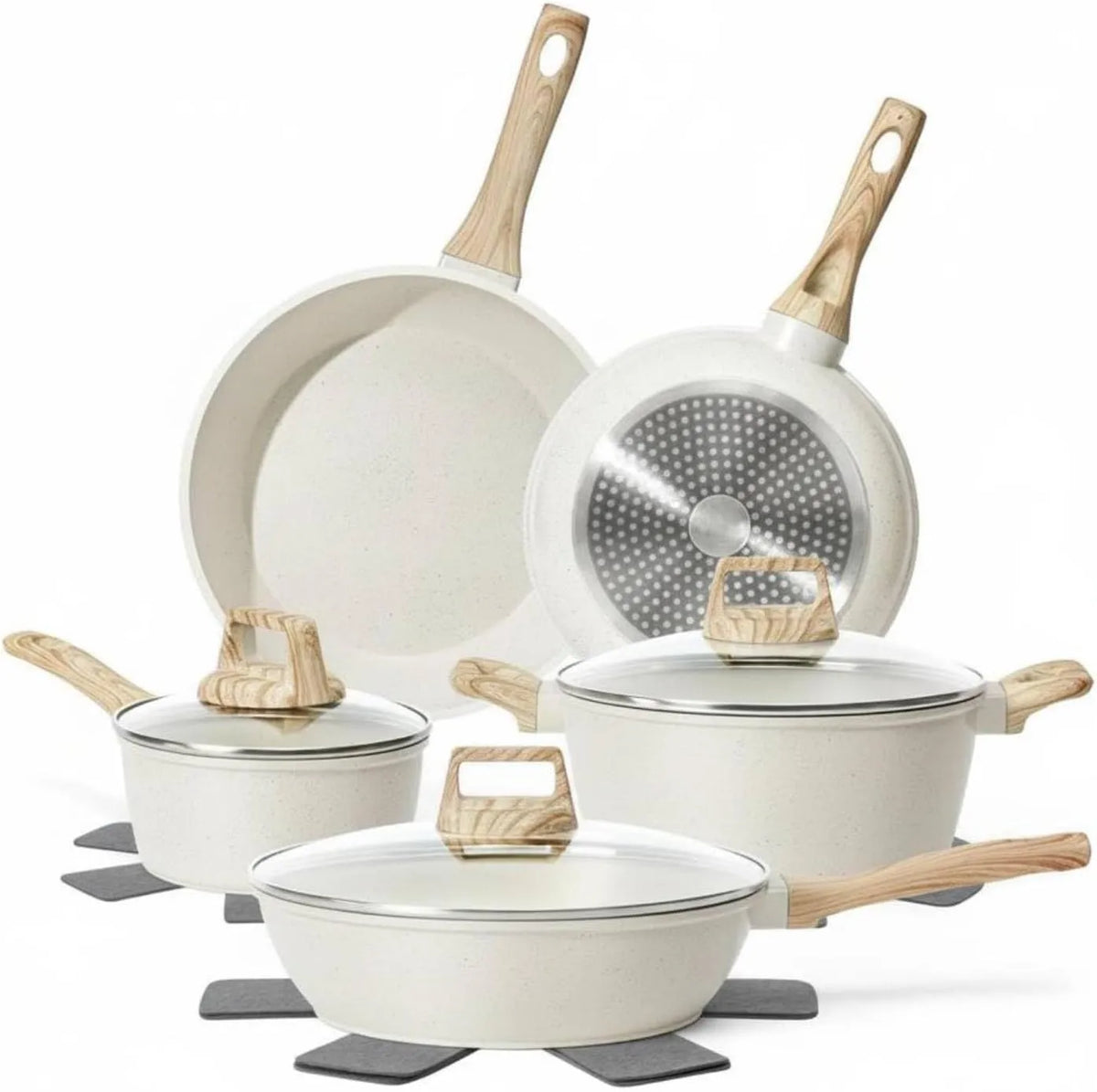 set di pentole e padelle, Batteria, rivestimento antiaderente, 12 Pezzi, bianco