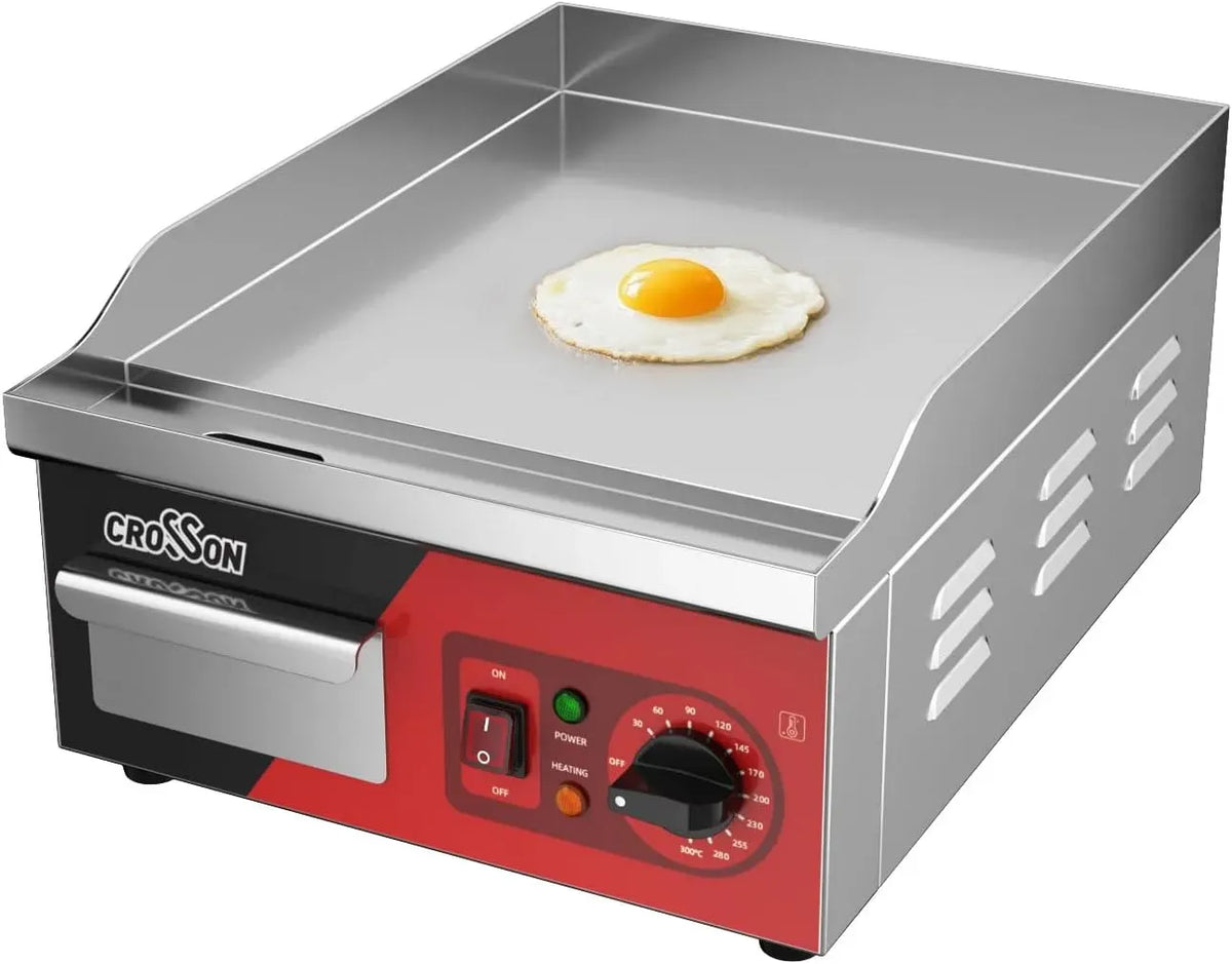 Barbecue, Piastra, Plancha, 36 x 40 cm, 2000 W, 60 a 300 °C, professionale, 2 zone di temperatura, acciaio inox, CROSSON