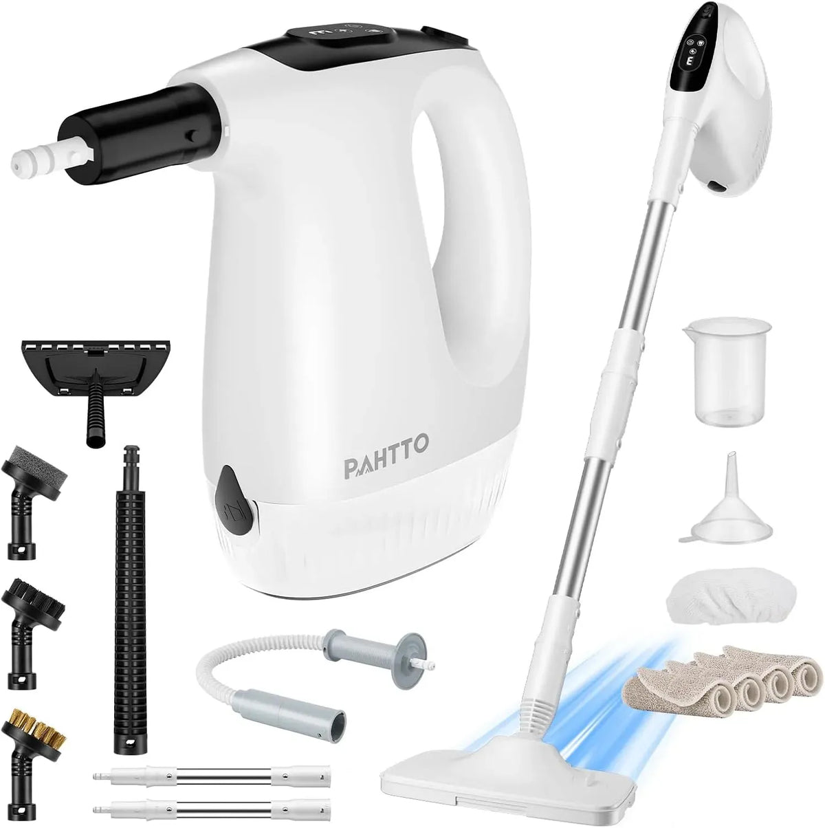 Pulitore a vapore, PAHTTO, portatile, ampio serbatoio, rimovibile, 17 accessori e serbatoio dell'acqua da 500 ml, potenza del vapore regolabile