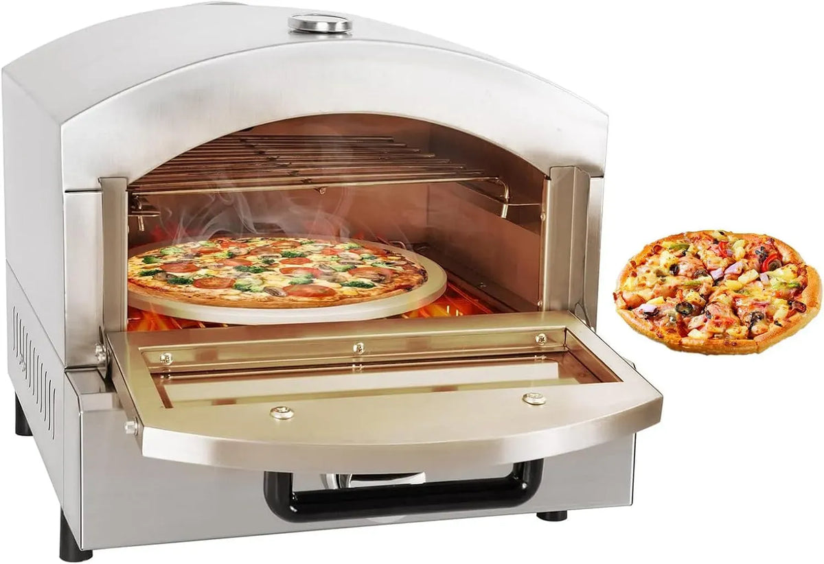 Forno elettrico per pizza, 12 pollici, portatile, esterno, acciaio inox