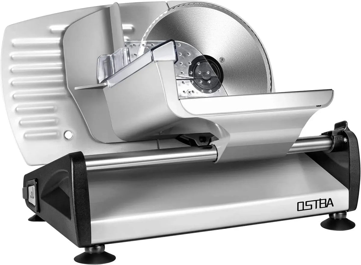 Affettatrice, affettatrice per alimenti, 19 cm, 150 W, 15 mm, rimovibile, acciaio inox, per carne con protezione per bambini