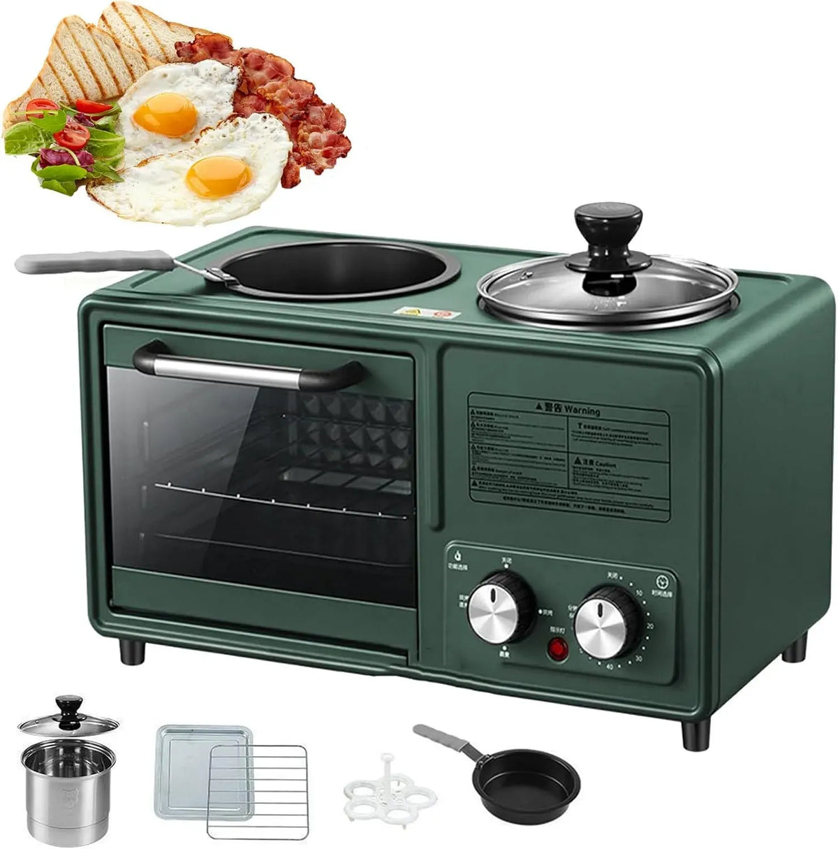 Pentola e padella, 1,2 L, rivestimento antiaderente, libera installazione, Stazione per macchina per la colazione 4 in 1