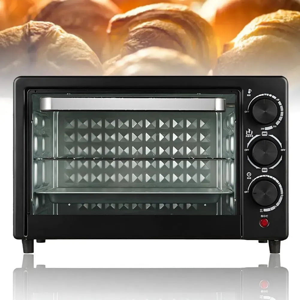 Forno elettrico per pizza, 20 L, portatile, timer, 2 zone di temperatura, Temperatura Regolabile/Riscaldamento a Doppio Tubo/Timer