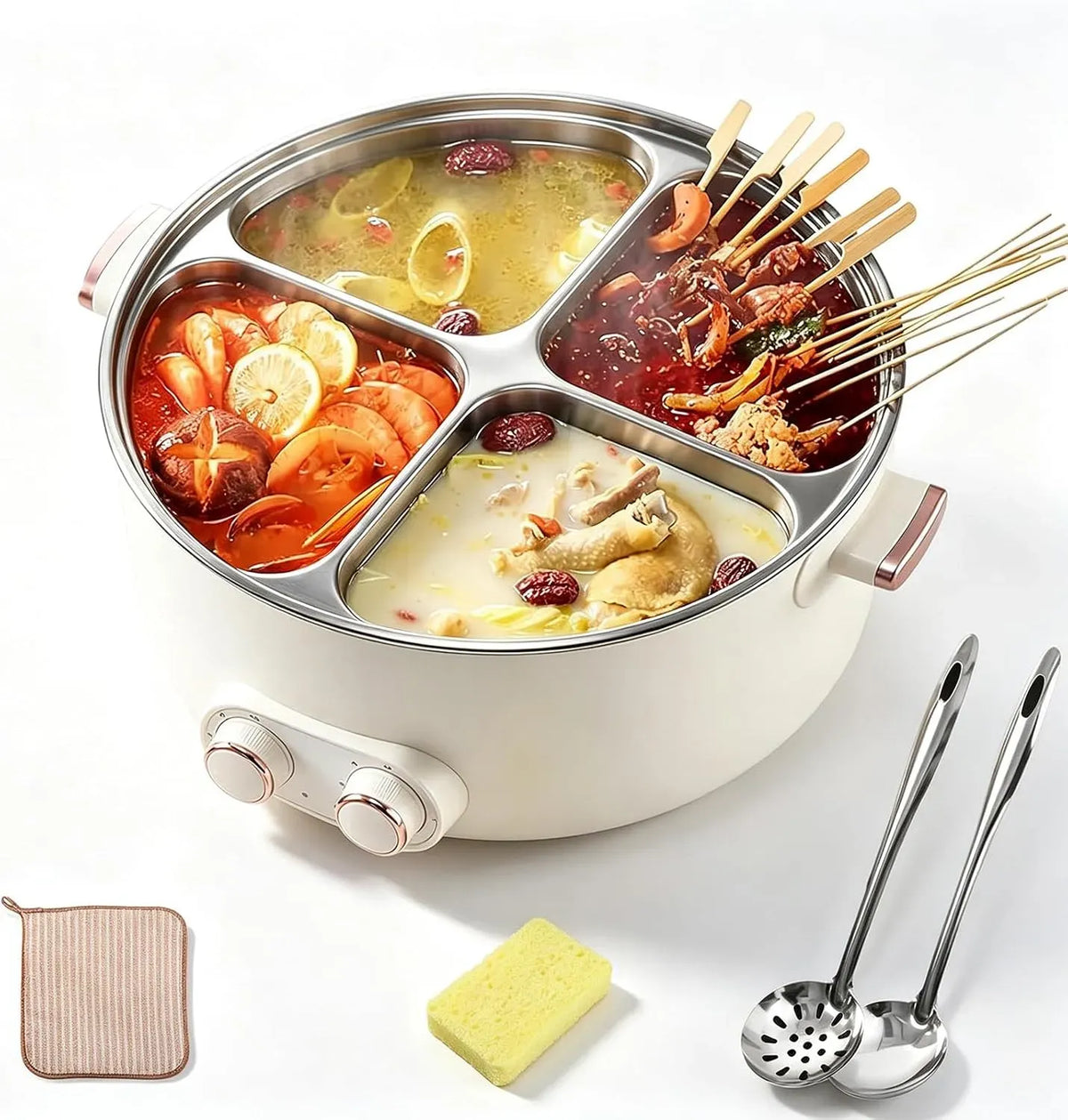 Pentola e padella 1PC, 6 L, capacità 6L, utensile da cucina, Pentola elettrica a 4 scomparti
