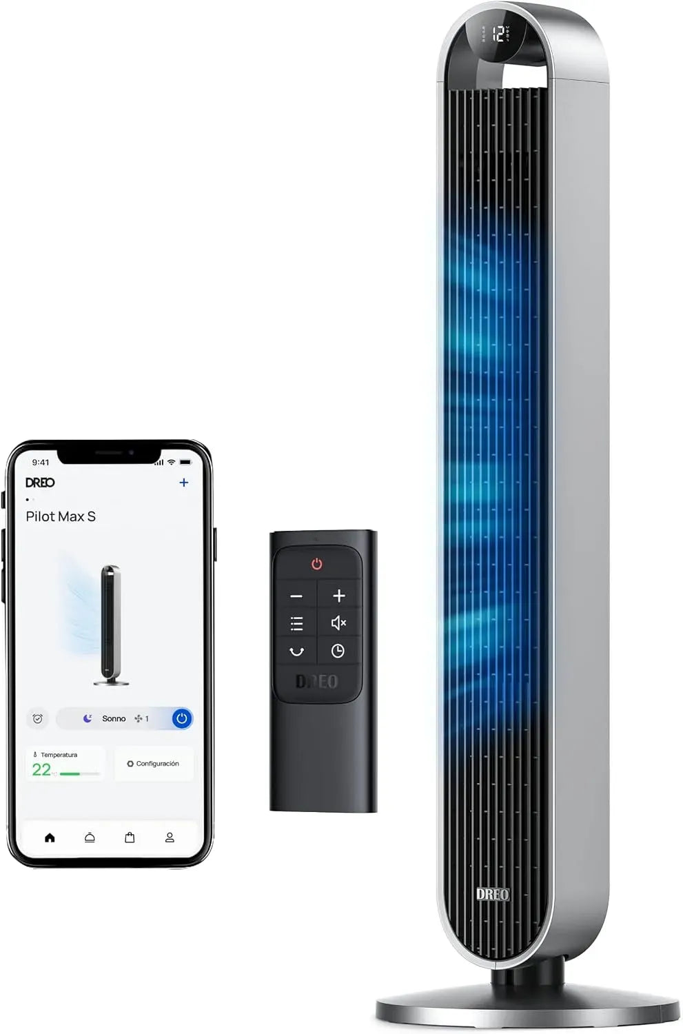 Ventilatore, 36 W, 25 dB, Dreo 8.53m/s, timer, 12 Velocità 4 Modalità di Ventilazione Con Timer 12 ore, oscillante a 120°, 8.53 m