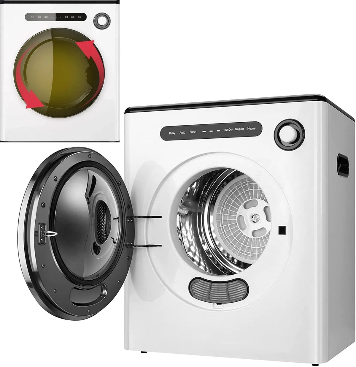 Asciugatrice, 4 kg, acciaio inox, bianco, vasca in acciaio inossidabile White, 3 impostazioni di calore e modalità di aerazione