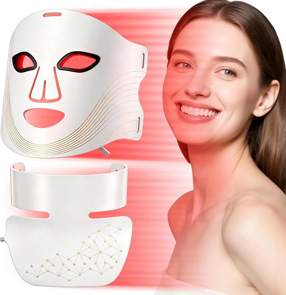 Dispositivo, per Viso e Collo, LED, Maschera di Terapia con Luce LED per Viso e Collo
