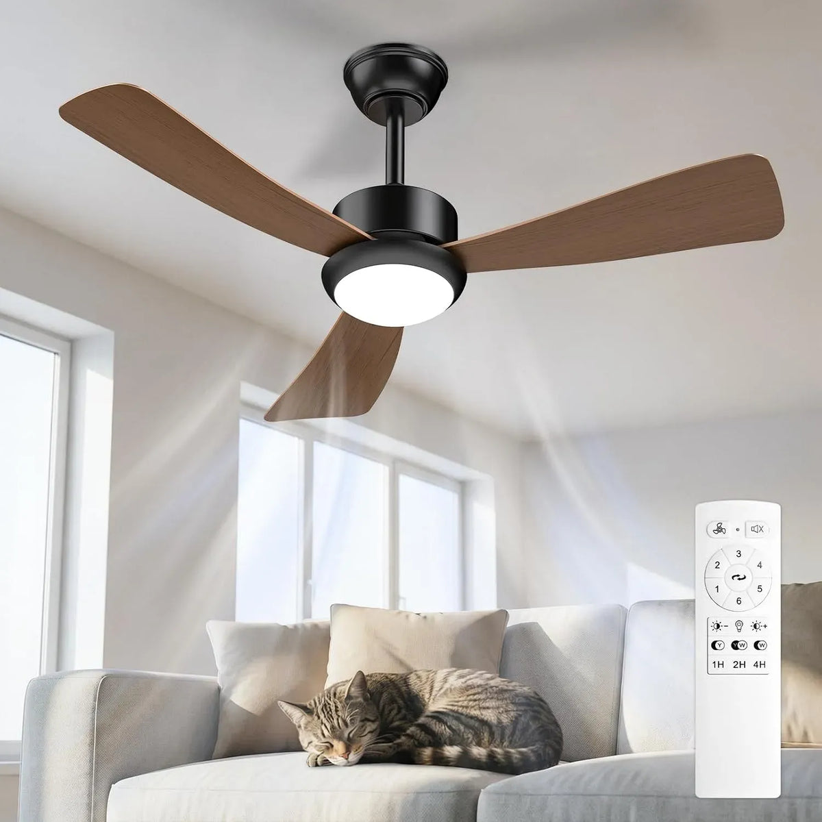 Ventilatore, 106cm, decorazione del soggiorno, LED Dimmerabile, 6 Velocità per Camera Soggiorno, Motore DC Reversibile