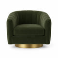 Poltrona girevole in velluto verde con base in metallo