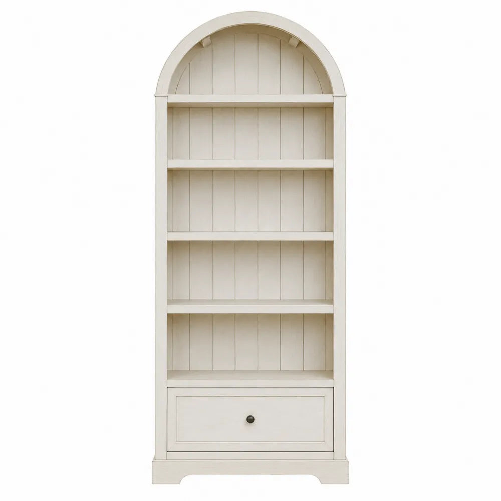 Libreria ad Arco in Legno di Pino con Cassetto Bianco Crema