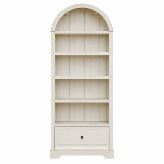 Libreria ad Arco in Legno di Pino con Cassetto Bianco Crema