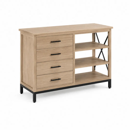 Credenza in legno e metallo con cassetti e ripiani 100x40x80 cm
