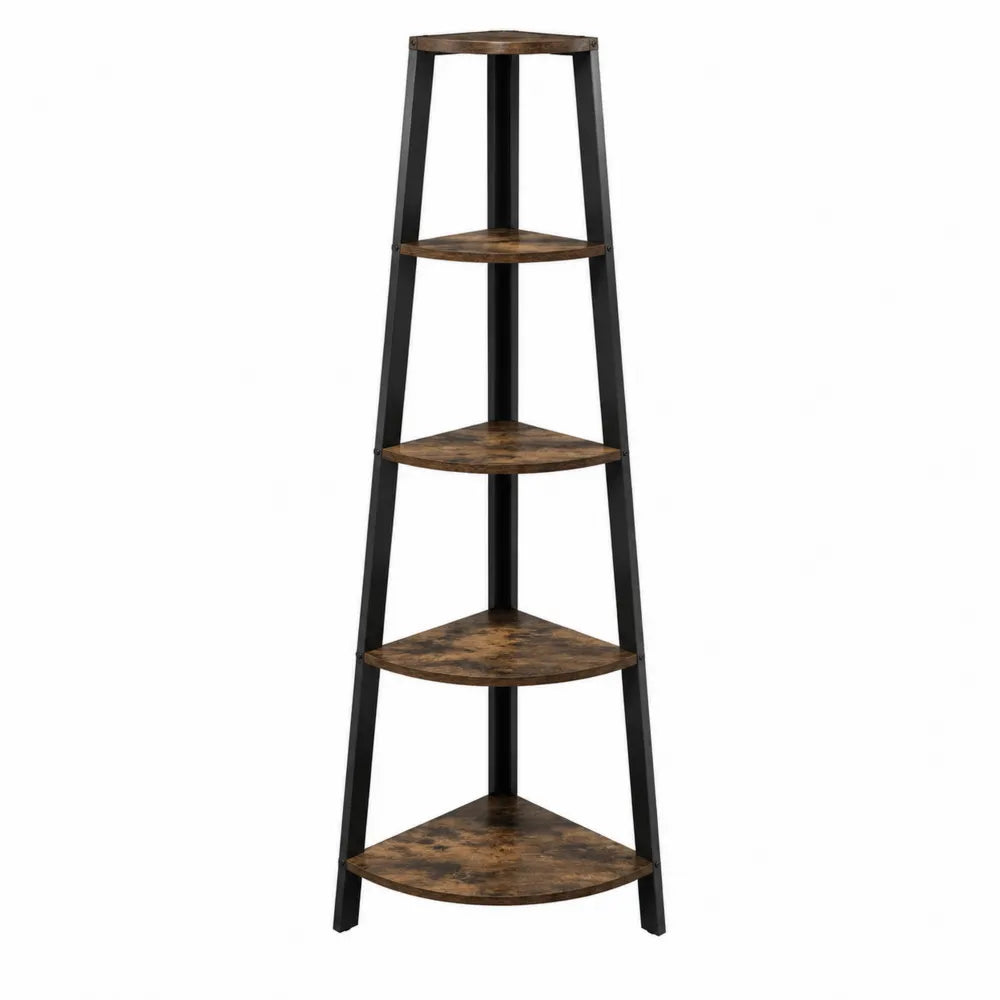 Scaffale Angolare a 5 Ripiani in Metallo e MDF, Altezza 160 cm