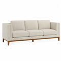 Divano a 3 posti in tessuto beige con gambe in legno