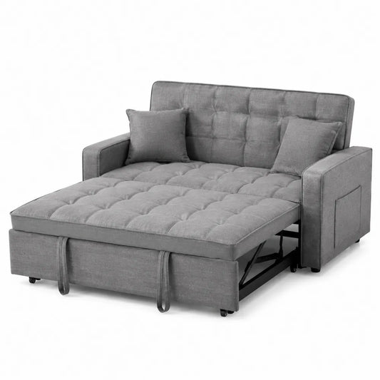 Divano letto tessuto poliestere grigio 195x120 cm con cuscini