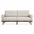 Divano in tessuto beige a due posti con gambe in legno