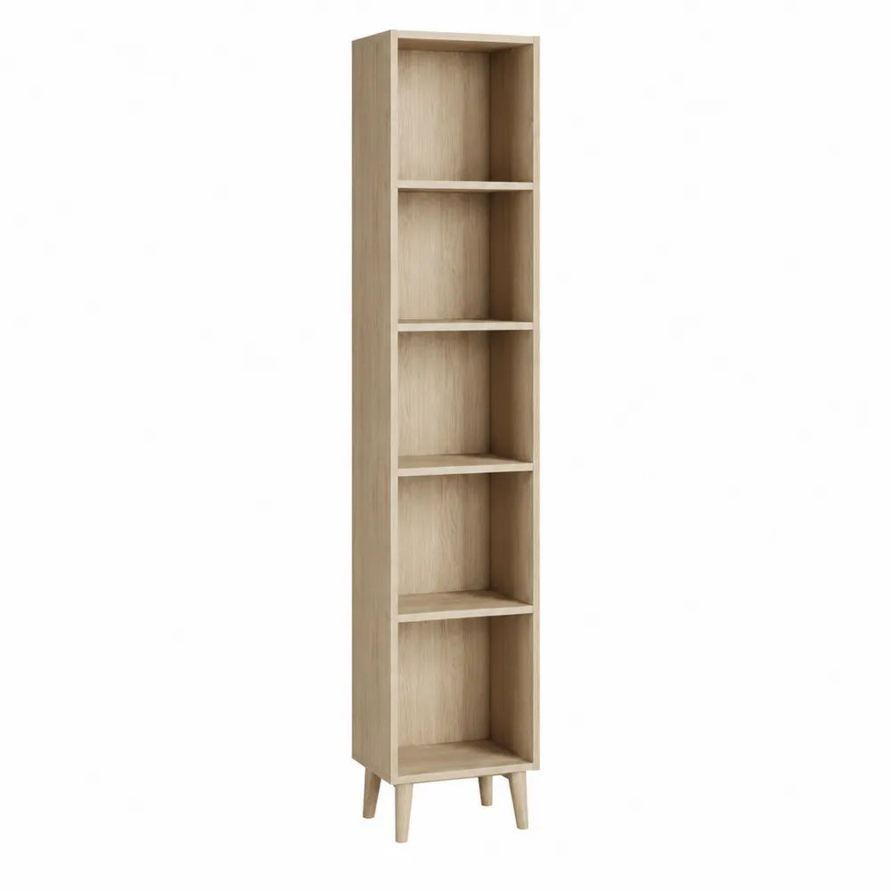 Libreria a colonna in legno di quercia con 5 ripiani