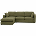 Divano angolare in tessuto verde oliva con chaise longue, 3 posti