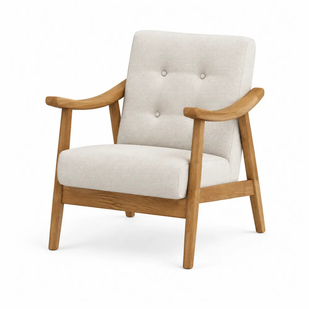 Poltrona in Legno Rovere e Tessuto Crema