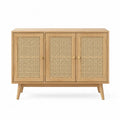 Credenza in Legno Massello con Ante in Rattan Naturale