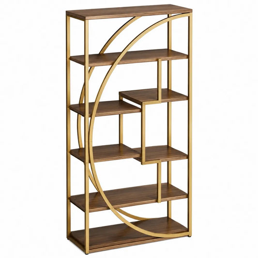Libreria in metallo e legno dorato moderno 180x80x30 cm