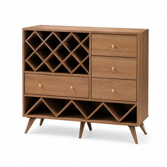 Credenza in legno con cassetti e portabottiglie