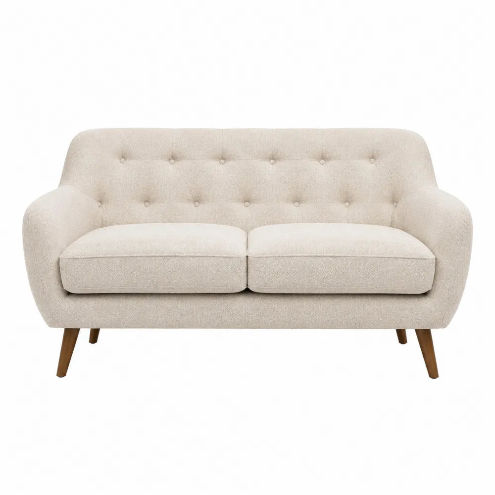 Divano 2 posti in tessuto beige con gambe in legno di faggio