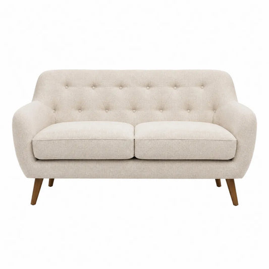 Divano 2 posti in tessuto beige con gambe in legno di faggio