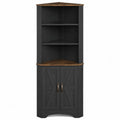 Credenza Angolare in Legno con Ripiani, Nero e Naturale