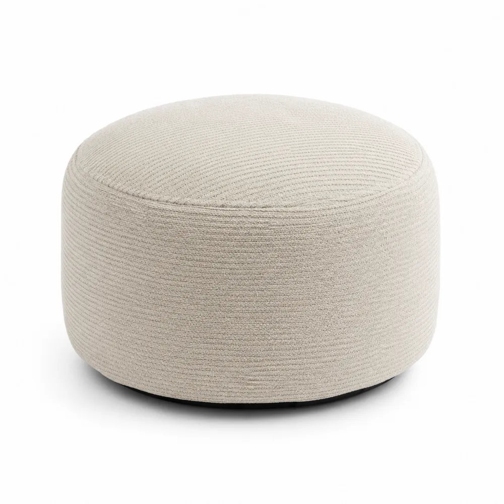 Pouf Rotondo in Tessuto Poliestere Beige 50 cm