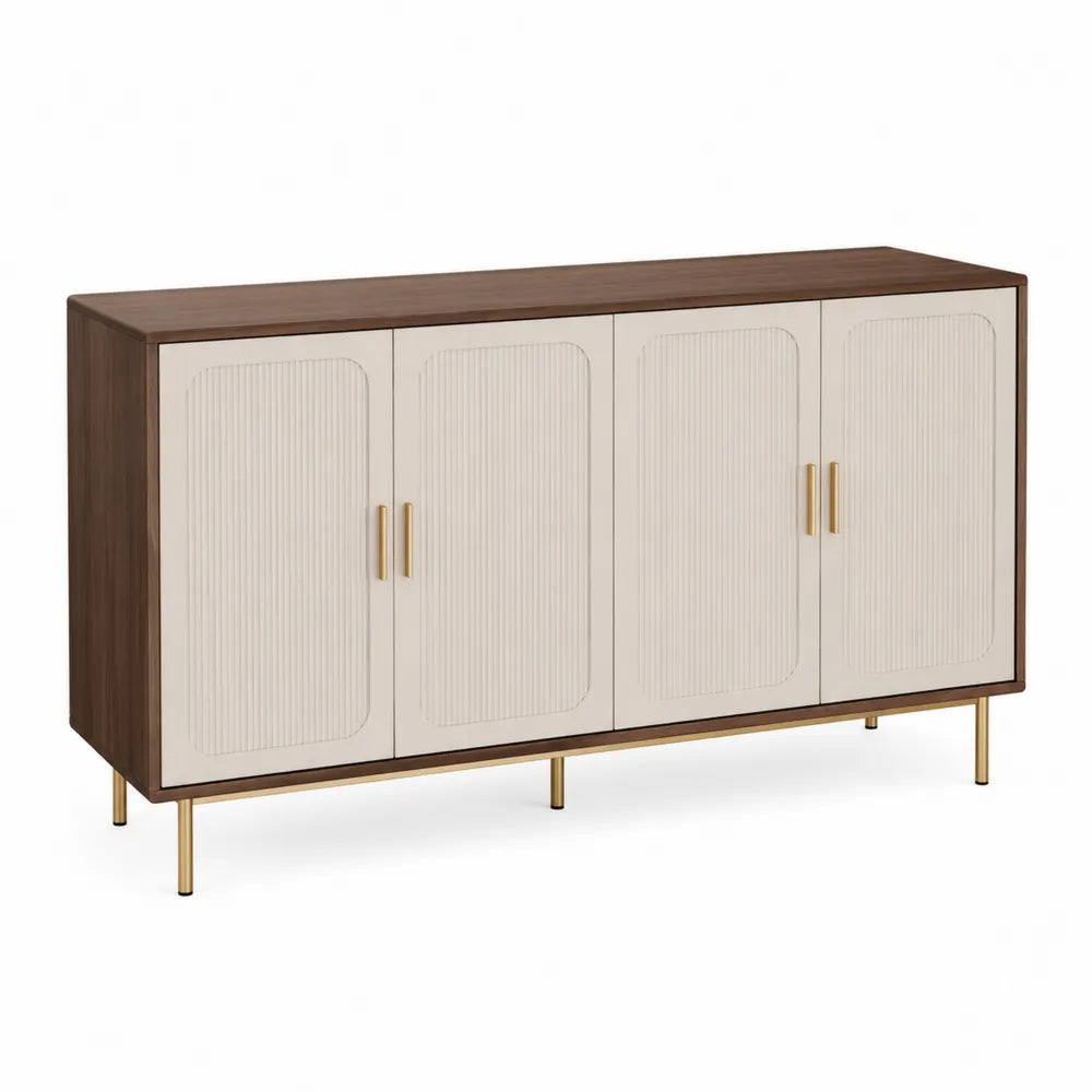 Credenza in legno con ante bianche e gambe dorate 160cm
