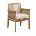 Sedia in legno di teak con corda e cuscino in poliestere beige