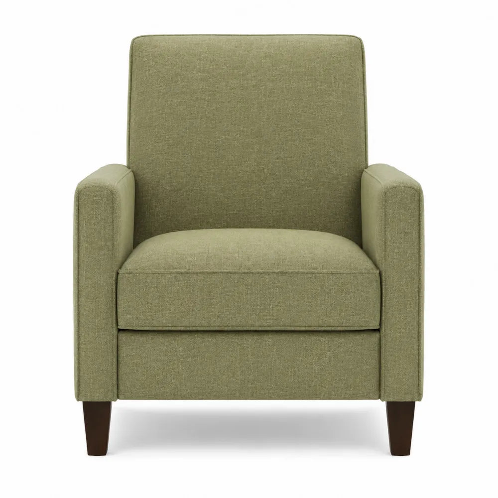 Poltrona reclinabile in tessuto verde con gambe in legno