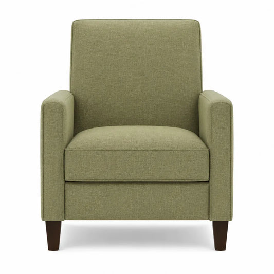 Poltrona reclinabile in tessuto verde con gambe in legno